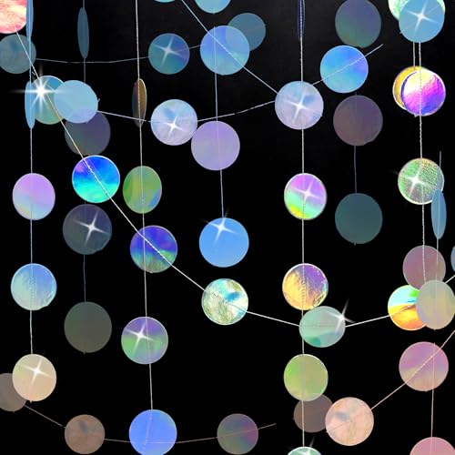 4 Stück Fasching Girlande Papier Irisierende - 52Ft Hängenden Garland Circle Dots Geburtstagsdeko für New Year 2026 Frozen Meerjungfrau Unterwasserwelt Baby Shower Party
