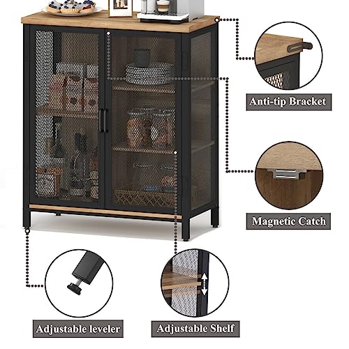 BON AUGURE Coffee Bar Cabinet with Storage for Home Kitchen, Rustic Liquor Cabinet for Entryway, Small Industrial Buffet Sideboard Cabinets for Dining Room (Vintage Oak) - Image 6