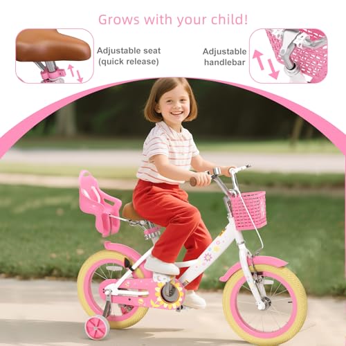 Image of Glaf Toddler Girls Bike for Age 2-9 Years 12 14 16 20 Inch Kids Bike | Girls Bicycle,Toddler Bike,Doll Seat, Basket, Adjustable Seat, Bell,