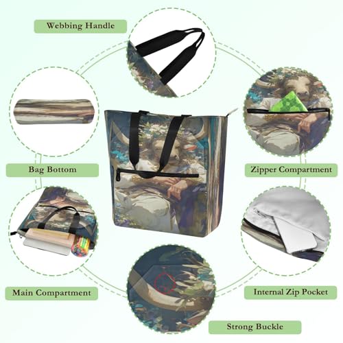 Decorative Kids Tote Bags for Kids Students Adults, Retro Golden Bull Luxurious Waterproof Girls Resuable Shopping Bag Handbag with Zipper for School Work Travel Rainbow para guardar libros3