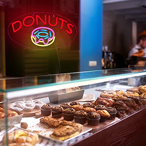 Image of DONUTS Neon Signs for Wall Decor Neon Lights for Business Led Signs Suitable for Bakery Dessert Cake Shop Convenience Stores Supermarkets 5V Power Adapter 16.1*9 Inch (Blue+ Red+Pink+Yellow)