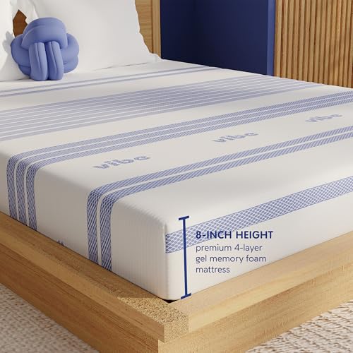 Image of Vibe Gel Memory Foam Mattress, Fiberglass Free 8-Inch CertiPUR-US Certified Bed-in-a-Box, King, White