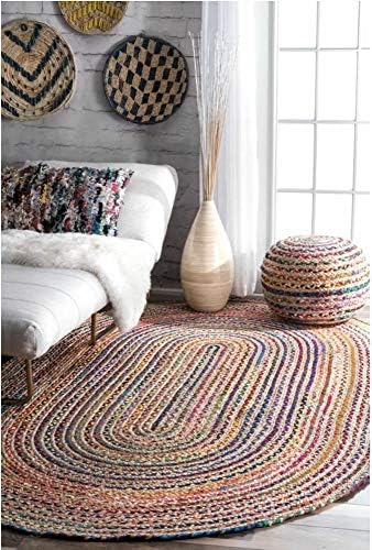 Tapis en jute ovale 120x180 cm fait main en coton naturel pour salon