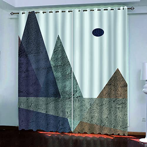 GSKOQD Cortinas Habitacion Infantil Opacas 3D Paisaje De Montaña Abstracto Patrón Cortinas Salon Ventana Modernas 2 Piezas 220X214Cm Cortinas Termicas Aislantes Frio Y Calor 2 Piezas con Ojales