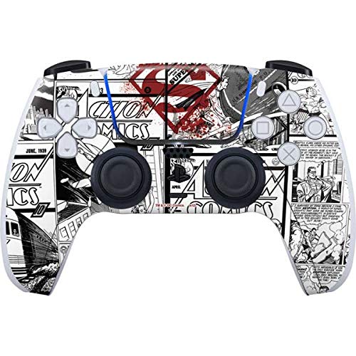 Skinit Decal Gaming Skin Compatible with PS5 Controller - Officially Licensed DC Comics Superman Comic Pattern Logo in Red Design
