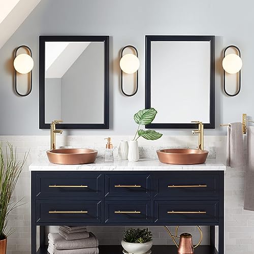 Image of Bektas Wall Sconces, Set of 2, Matte Black, Modern Light Fixture with White Globe Glass Shade, Wall Lighting for Living Room, Bedrooms