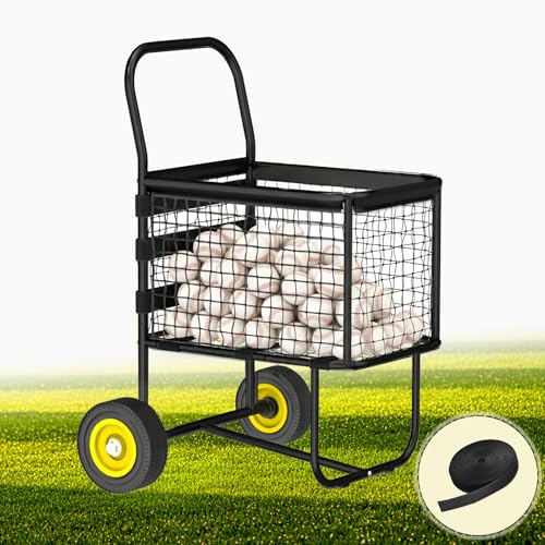 Kaowuzz Sport Baseball Cart with Wheels Heavy-Duty Wheeled Ball Cart Holds 300+ Baseballs or 150 Softballs Volleyball Equipment Cart Big Wheels Portable Transport & Storage for Field & Training