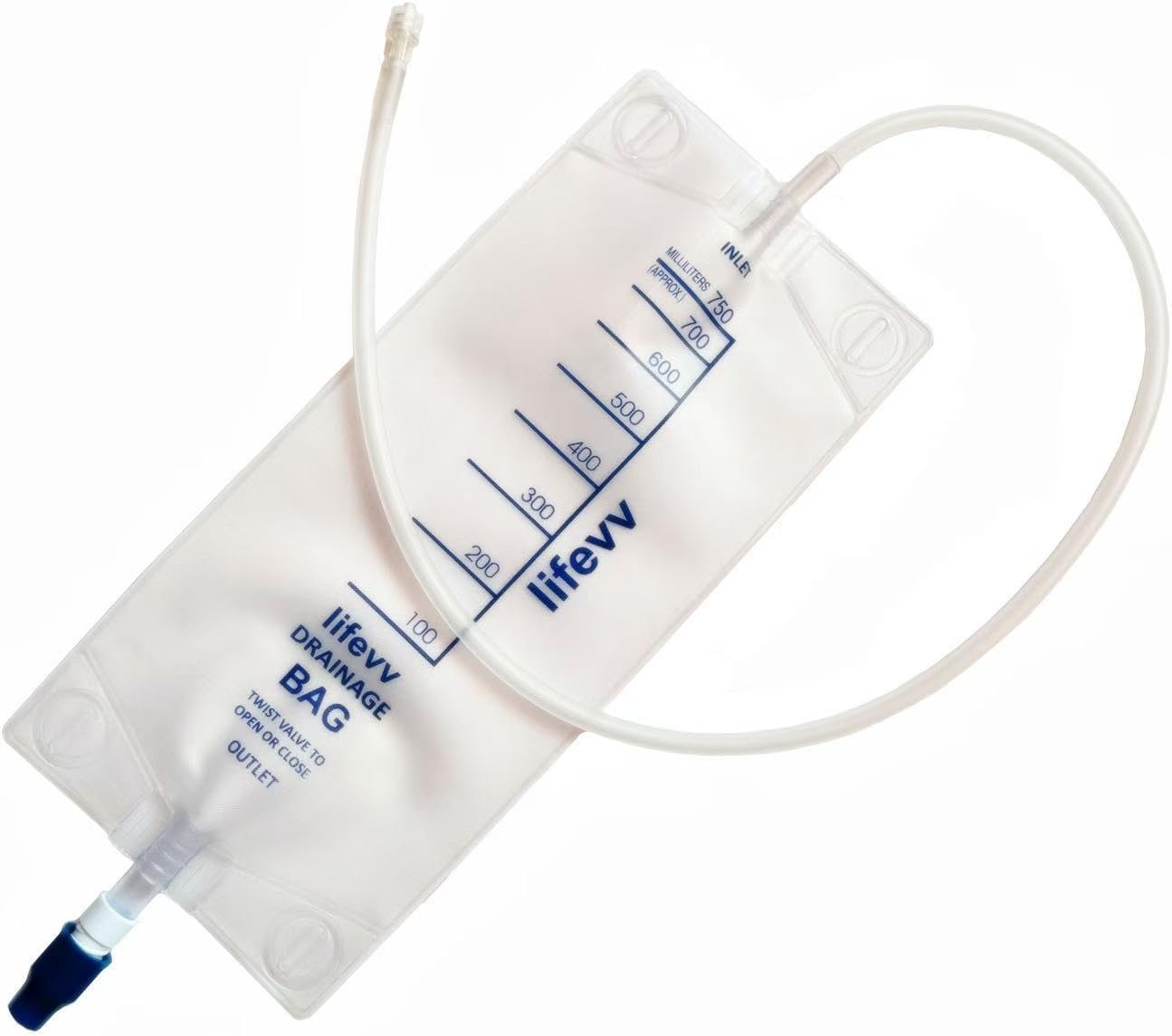 Lifevv 750ml Urine Drainage Bag, Drainage w/Clear Bag, Nephrostomy Bag,with 24" Silicone Tube,Twist Drain Valve (1-Pack)