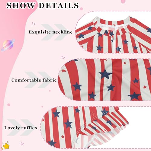 July 4th Independence Day Star Girls Long Sleeve Rashguard Swimsuit UV Protection One-Piece Swimwear B04045674