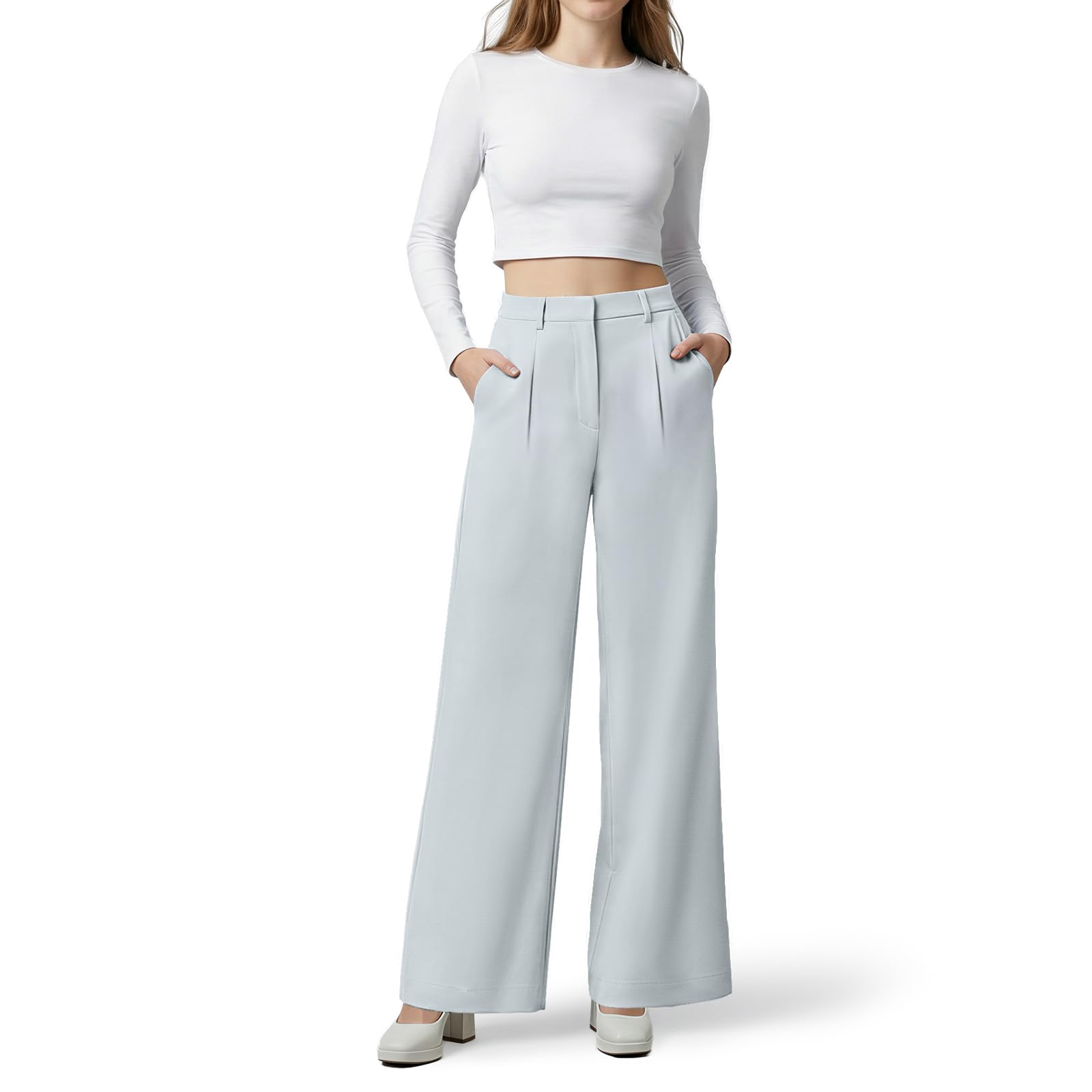OctMoon Women’s Straight Leg Wide Leg Dress Pants – Stretchy High Waisted Work P...