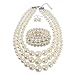 KOSMOS-LI Large Pearl Jewelry Set 3 Layer Simulated Ivory Pearl Women's Statement 18" Necklace Bracelet and Earrings
