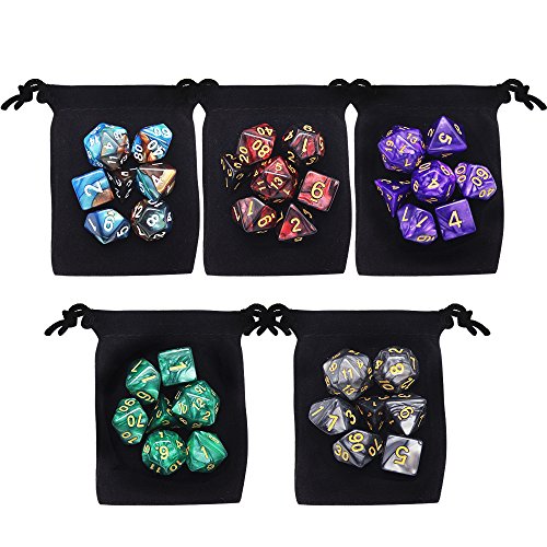 5 x 7 DND Dice Polyhedral Dice Set, Yotako Double-Colors Polyheral Game Dice with Velvet Dice Bag D4 D6 D8 D10 D12 D20 Dice for DND RPG MTG Dungeons and Dragons Dice Games Pathfinder Dice