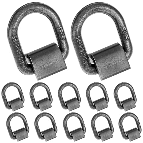QWORK 3/8 Heavy Duty Weld-On Forged D Ring 12 Piece Set Tie Down Anchor with Weld-On Brackets 5 000 lbs Maximum Breaking Strength Ideal for Trailers Trucks RVs