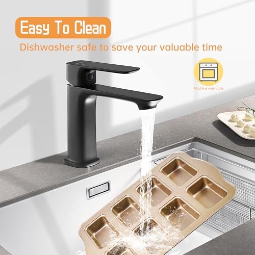 Mini Loaf Pan, 8-Cavity Non-Stick Carbon Steel Brownie Bakeware for Oven Baking Gold-Square - Thumbnail 4