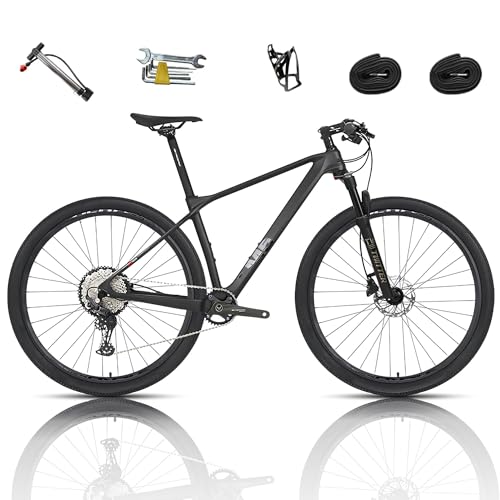 29インチ マウンテンバイク シマノ DEORE 12速 大人用 MTB 油圧ディスクブレーキ アウトドア自転車 高性能ブレーキ 軽量カーボン自転車 適応身長176-185cm グレー