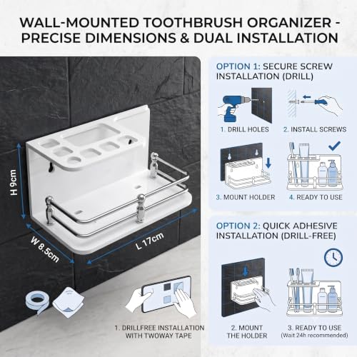 Image of self Adhesive Wall Mounted Acrylic Toothpaste Holder,Toothbrush Stand,Toothpaste Tubler for Bathroom Organizer Rack for Home(Black Acrylic) (Half S.S White)