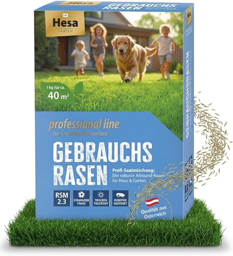Hesa Gebrauchsrasen Professional Line 1 kg für 40 m RSM 2.3 schnellkeimende Premium Rasensamen Sport- und Spielrasen Grassamen strapazierfähig und robust in Profiqualität
