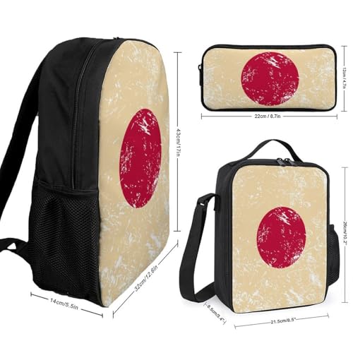Japan Vintage Flag Classic Backpack Lunch Bag Pencil Case 3 Piece Set Travel Daypack2