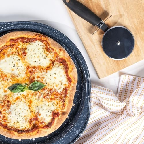 Russell Hobbs RH01003EU - Nightfall Stone, vassoio per pizza, vassoio per trucioli da forno, padella per pizza con rivestimento in pietra scura, 37 cm, effetto marmo blu - immagine 5