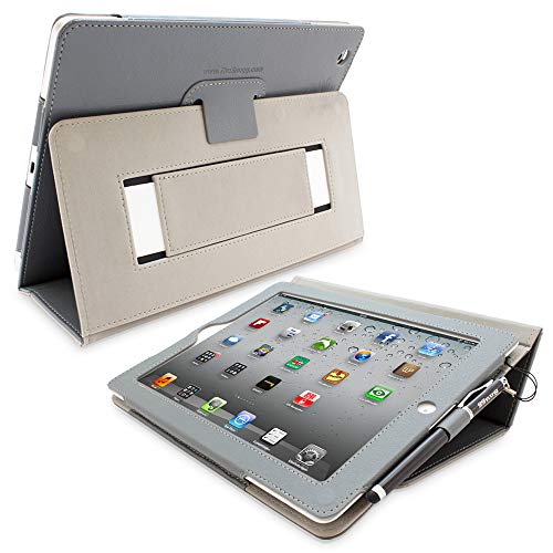 Snugg iPad 2 Case - Smart Cover with Kick Stand & (Gray Leather)