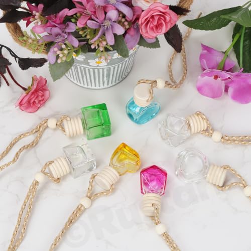 Rustark Ambientador colgante para coche, 20 unidades, 8 ml, frascos colgantes con cuerda para colgar, difusor de aceite esencial, botellas de perfume de vidrio, difusores de ambientador, colgante para - imagen 7