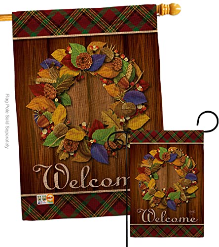 Breeze Decor Fall Wreath Garden House Flag Set Harvest & Autumn Scarecrow Pumkins Sunflower Leaves Season Autumntime Gathering Decoration Banner Small Yard Gift Double-Sided, Made in USA