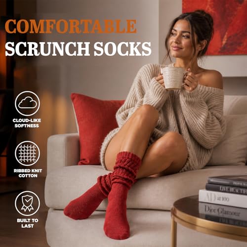 Image of Yacht & Smith 6 Pairs Women's Scrunched Slouch Socks, Cotton Boot Socks Bulk Pack for Everyday Comfort & Style, Size 9-11