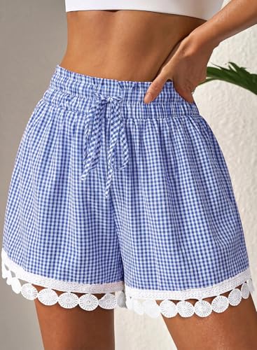 Image of Dokotoo Womens Shorts Summer Casual Loose Elastic Waist Drawstring Lace Boho Beach Cover Up Shorts