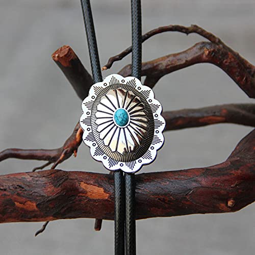 Image of Turquoise Agate Granite BOLO Tie for Men Women Leather Wedding Necklace Western Cowboy Necktie