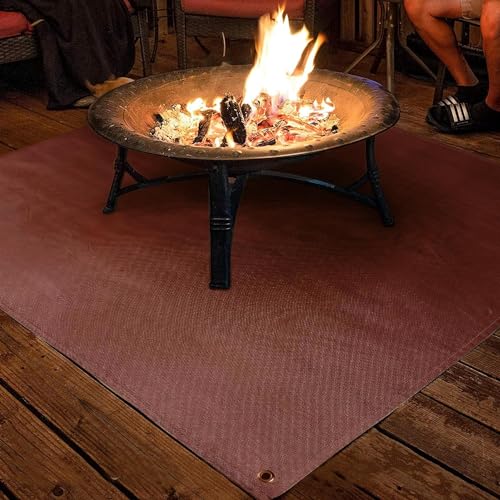 Image of Fire Pit Mat - 37.8x39.4in Fireproof Blanket for Under Fire Pit, Compatible with Solo Stove, Heat Resistant Rug for Outside Indoor Wooden Deck Grass Lawn Protection - Brown