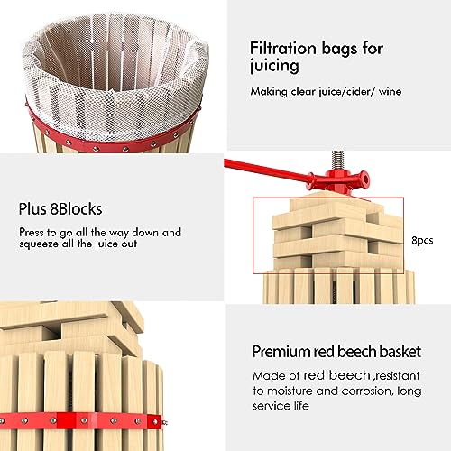 Image of 4.75 Gallon Fruit and Wine Press, Manual Cider Juice Maker with Solid Beech Wood Basket & Heavy-Duty Stand for Apples, Grapes, Berries
