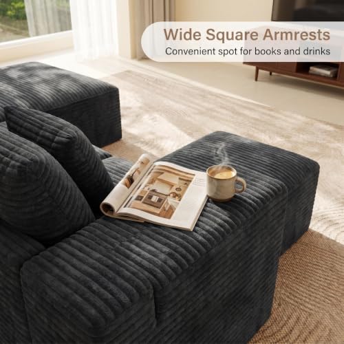 Image of Modular Cloud Sectional Sofa, Oversized Corduroy Boneless Couch | Luxury Comfort, Deep Seat, Couches for Living Room and Apartment, No Assembly Required