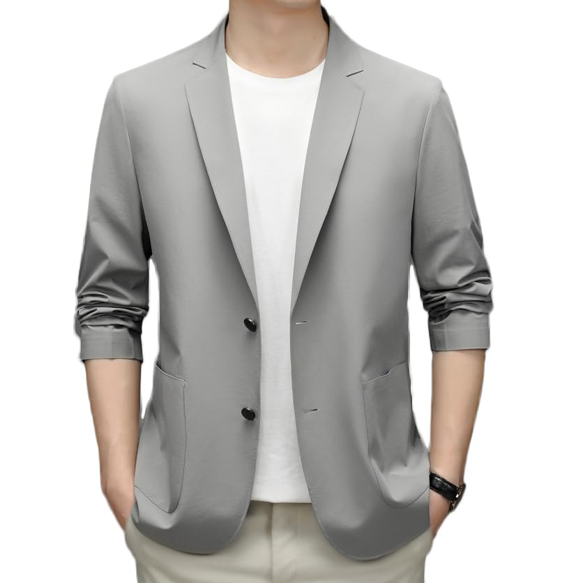 Men's Light Summer Suit Jacket Lightweight Fashion Blazer Anti-Wrinkle Slim Solid Lapel Suit