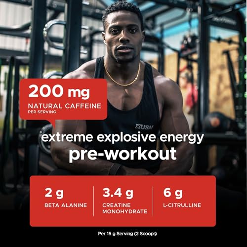 USN B4 Bomb Pre Workout Powder - 300g (20 Servings) Energy Drink Powder for Explosive Energy & Performance, 200mg Caffeine, 6000mg Citrulline, Creatine & 2000mg Beta Alanine - Blue Raspberry Flavour - Image 3