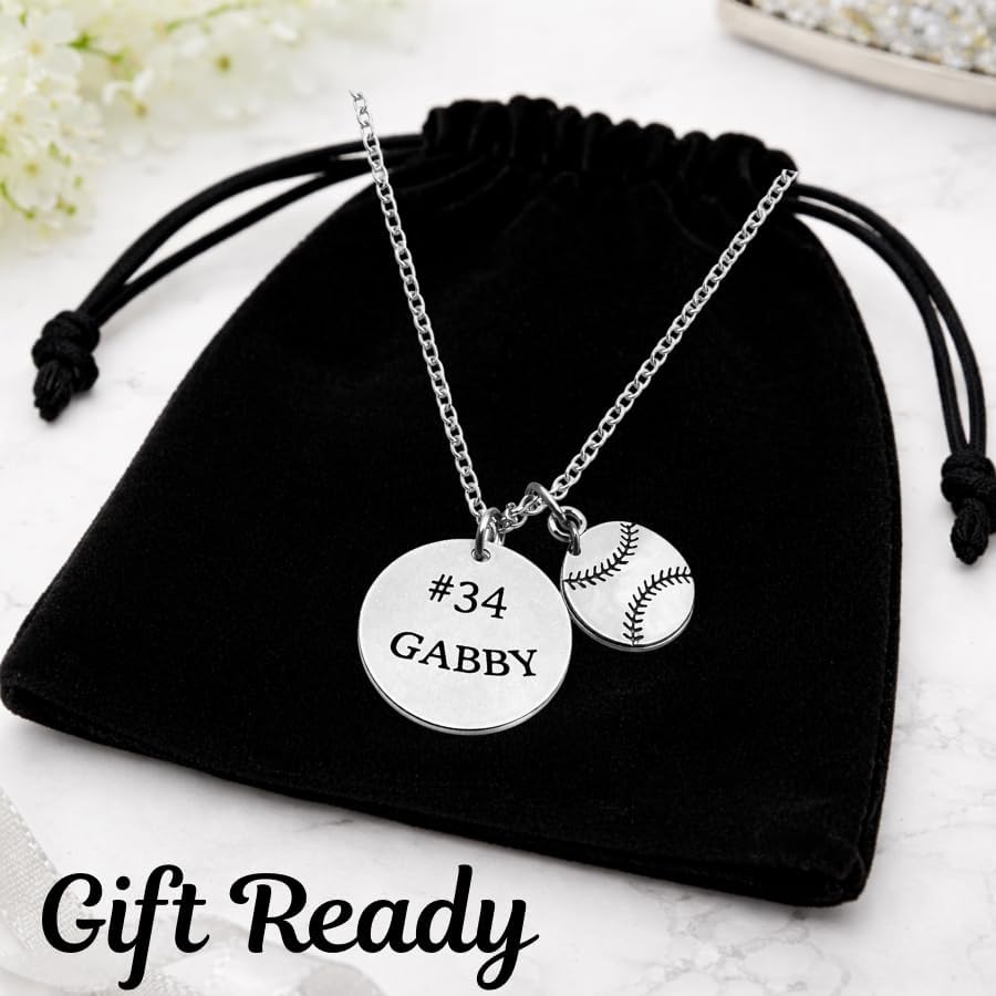 Sportybella Personalized Engraved Softball Necklace with Name & Number, Custom Softball Gift, Softball Pendent Jewelry, Softball Players & Team Gifts - Image 3