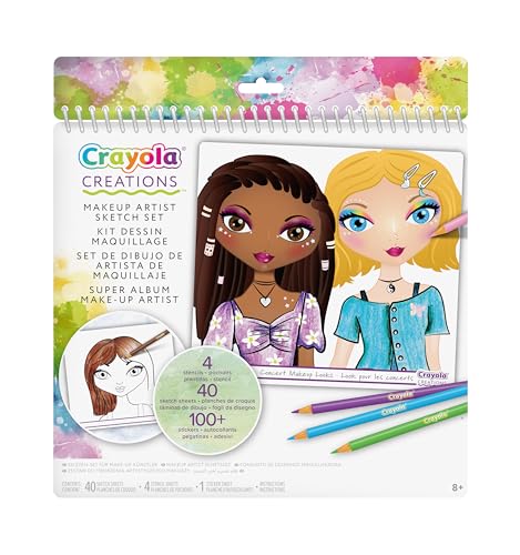 CRAYOLA - Creations, Super Kit Dessin Maquillage, pour Dessiner Maquillages et Coiffures à la mode, avec Pochoirs et Autocollants, Activité Créative et Cadeau, à...