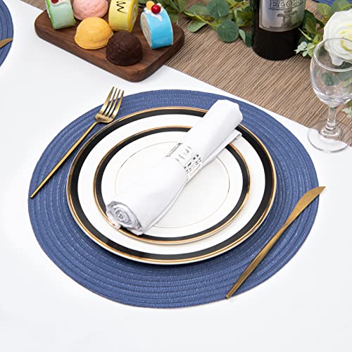 Image of SHACOS Round Placemats Set of 6 Washable 15 inch Round Table Mats Cotton Polyester Woven Braided Place Mats for Dining Table (Sail Blue, 6)