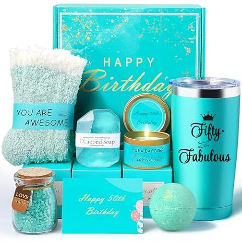 50th Birthday Gifts for Women, Gifts for 50th Birthday Woman, 50th Birthday Gift Ideas, Turning 50 Present, 50 Year Old Birthday Gifts Basket for Her, Friends, Sister, Daughter, Mom, Wife, Coworker Cover