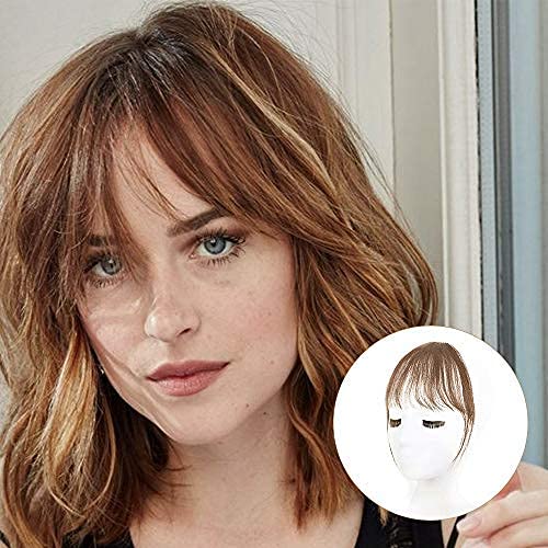 BOGSEA Bangs Hair Clip in Bangs Real Human Hair Wispy Bangs Fringe with Temples Hairpieces for Women Clip on Air Bangs Flat Neat Bangs Hair Extension for Daily Wear (Wispy Bangs, (Light Brown~))