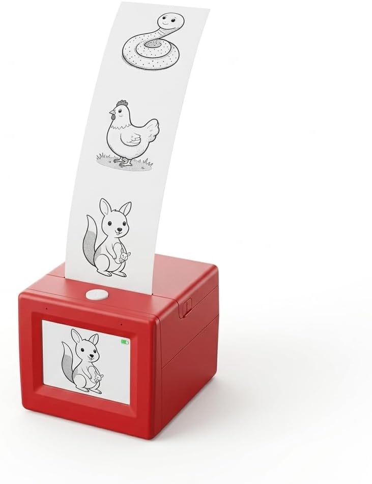 Kids Mini Sticker Printer, Inkless Thermal Sticker Maker with Screen, Portable Mini Printer for Kids, Wireless Travel Activity Printer for DIY Coloring, Sticky Paper Compatible