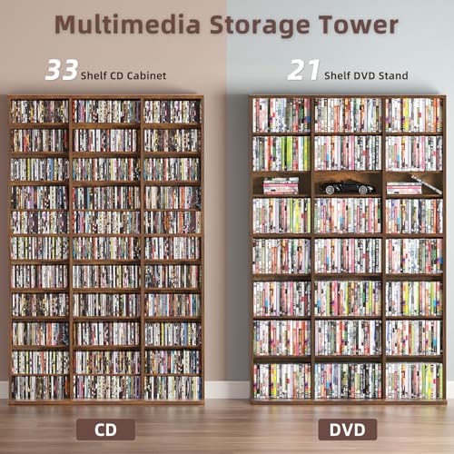 11-Tier-Tall-Display-Cabinet-Brown-Media-Storage-Cabinet-Adjustable-Shelves-Free-Standing-DVD-Organizer-Shelf-Floor-Multimedia-Storage-Manga-Bookshelf-for-Living-Room-Home-Office