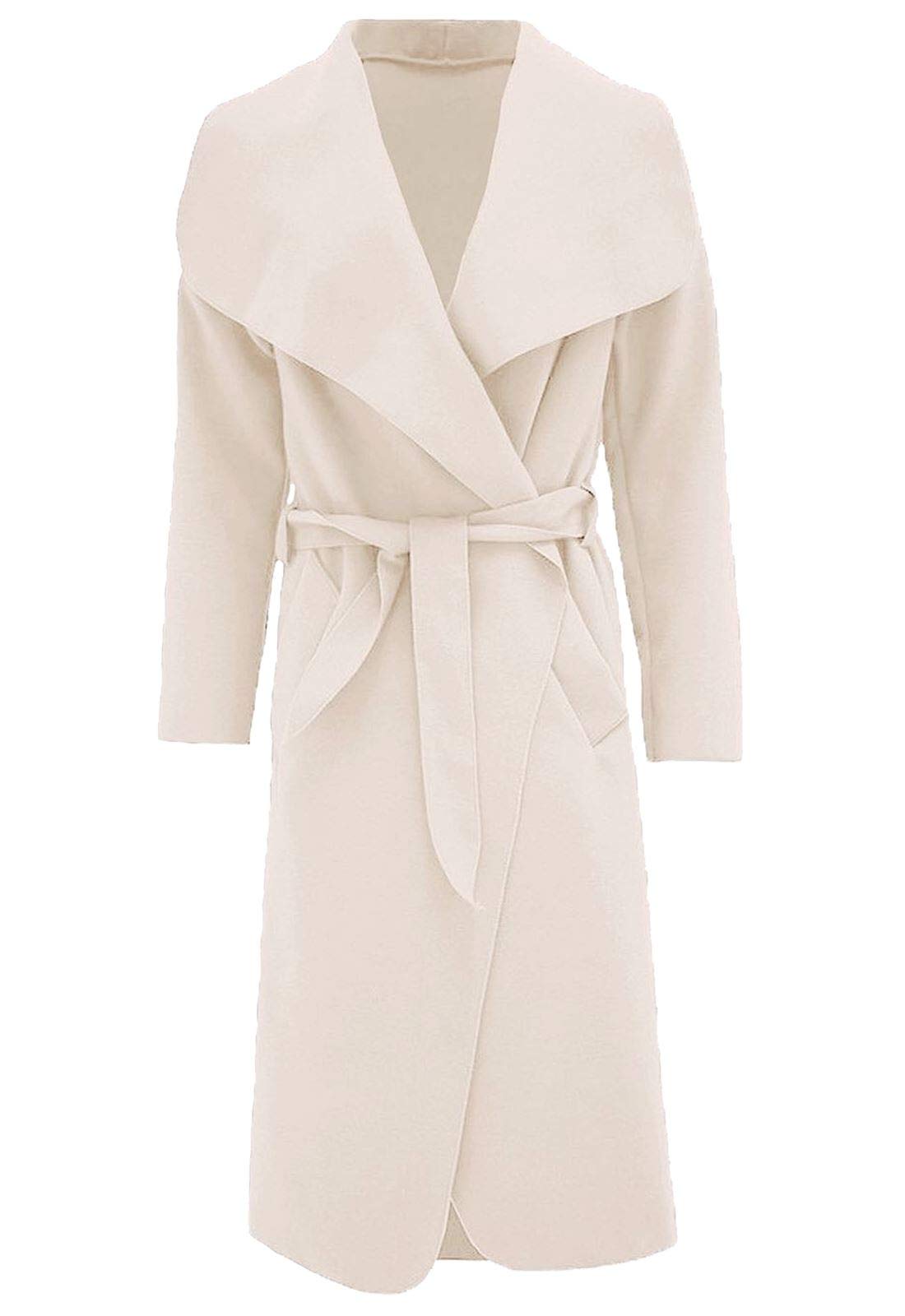 FAIRY TRENDZ LTD Womens Ladies Italian Trench Long Coat Waterfall Duster Cape Belted Cardigan Winter Wear Jacket Wrap Coat Stone UK 8-10