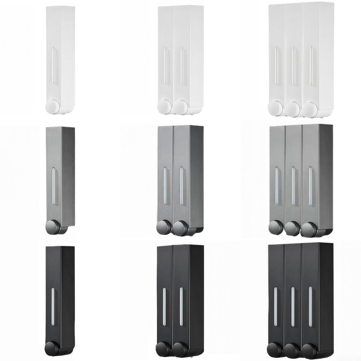 Dispenser di sapone da parete, bottiglia a 3 scomparti per gel doccia, shampoo, balsamo, 400 ml, organizer da bagno in ABS a prova di perdite, trasparente, bianco (nero tre)
