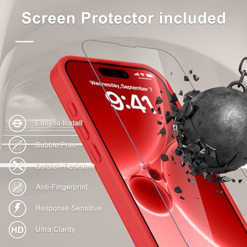 Image of YENAPOON for iPhone 15 Pro Max Case, Matte Magnetic Phone Cover [with 1 Screen Protector] [Support for MagSafe] [Shockproof Military Grade Protection] Translucent Frosted Back, Red