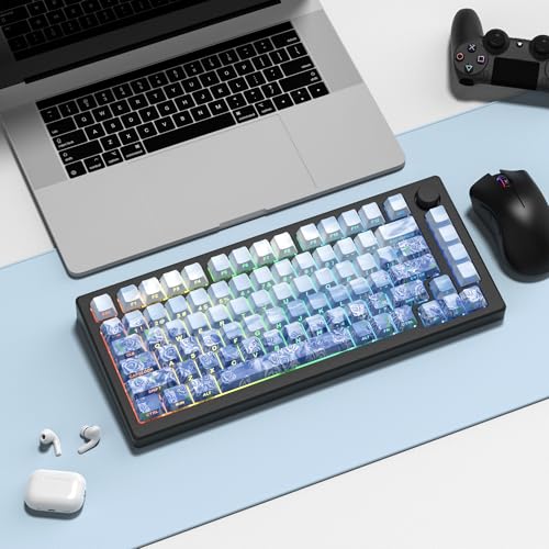 Image of dagaladoo Blue Keyboard keycaps,Double Shot PBT keycaps | Shine Through Keycaps dye-sub,Side Print,Cherry Profile keycaps for Mechanical Keyboard 60% /65% /75% /TKL /96% /100%