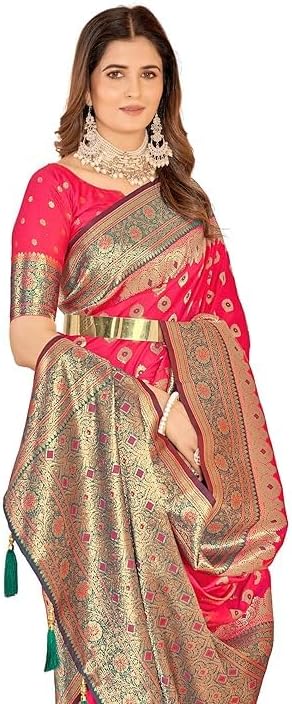 Cotton Banarasi Silk Saree for Women With Unstitched Blouse Piece