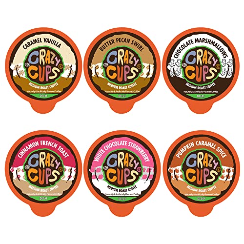 Crazy Cups Flavored Decaf Coffee Variety Pack, Hot or Iced Coffee for Keurig K Cups Machines, Decaf Variety Pack Coffee in Recyclable Pods, 24 Count