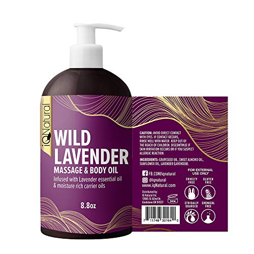 IQ NATURAL Lavender Massage Oil Infused with Real Lavender Essential Oil, Relaxing Blend of Almond & Grapeseed Oils For Massage - For Massage Therapy & Aromatherapy - 8.8 fl oz - Thumbnail 3