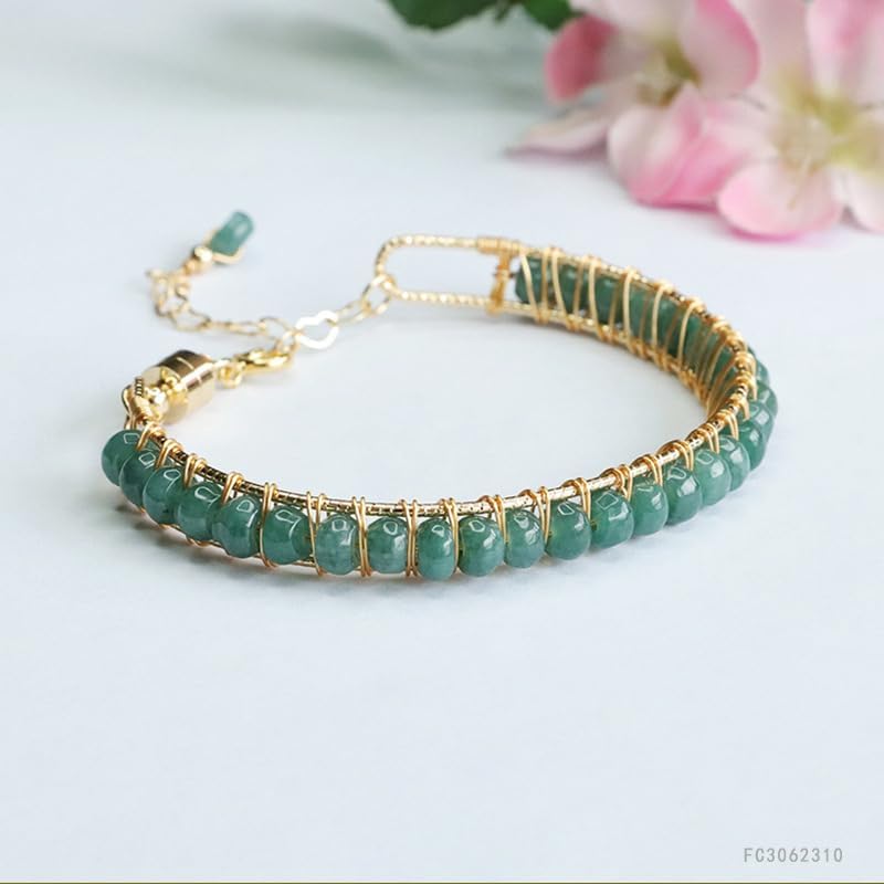 Real Jade Bracelet for Women - Type A Blue Water Jadeite Abacus Beaded Wire Wrapped Cuff for Good Luck Fengshui Wealth, 5mm+ Adjustable Clasp image 5