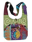 KayJayStyles Sun Moon Hippie Boho Slouch Bag Sling Nepal Cross Body Bag (Lime)